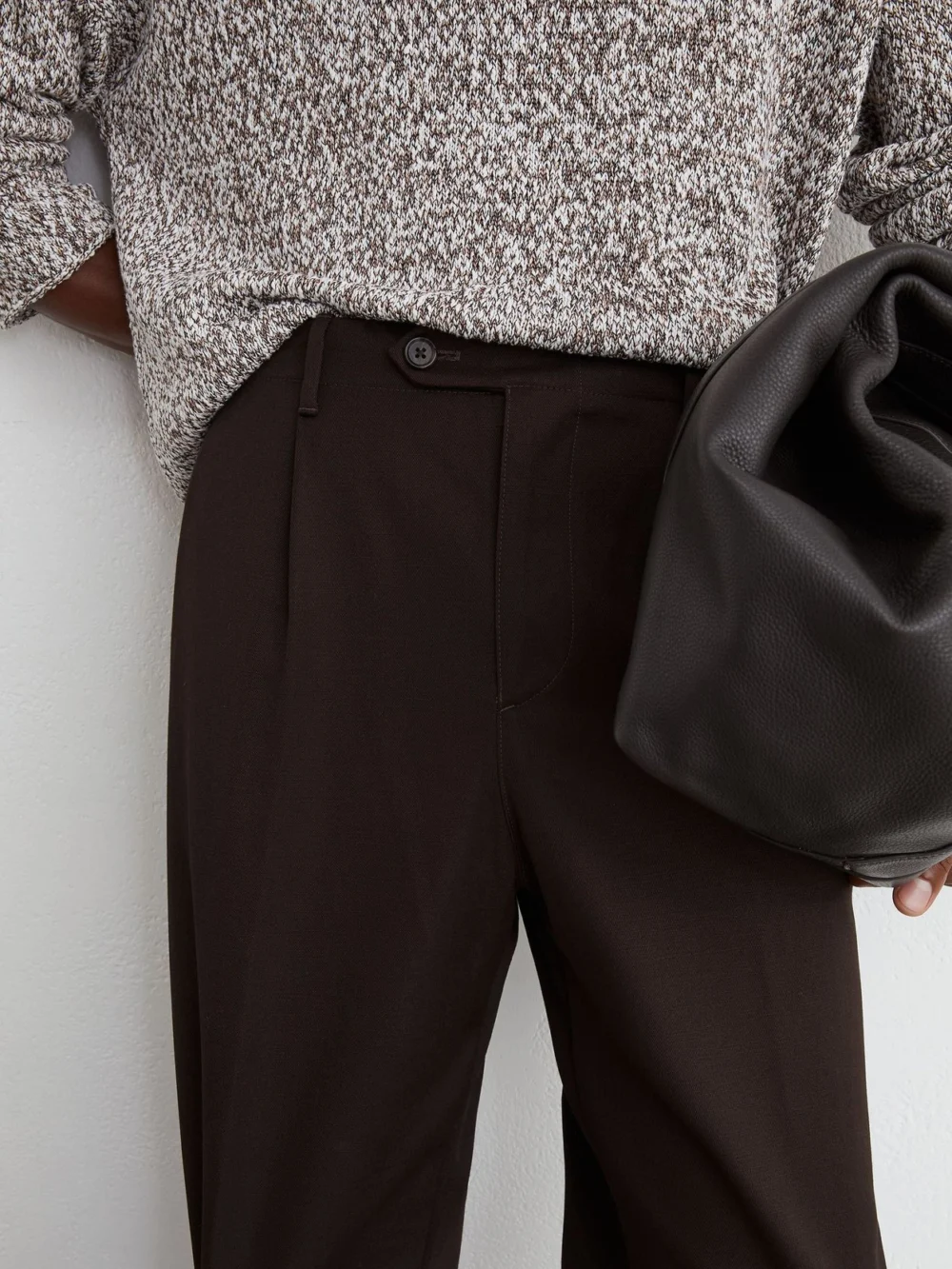 Reiss Brown Cotton Slub Pleated Relaxed-fit Trousers, view 4
