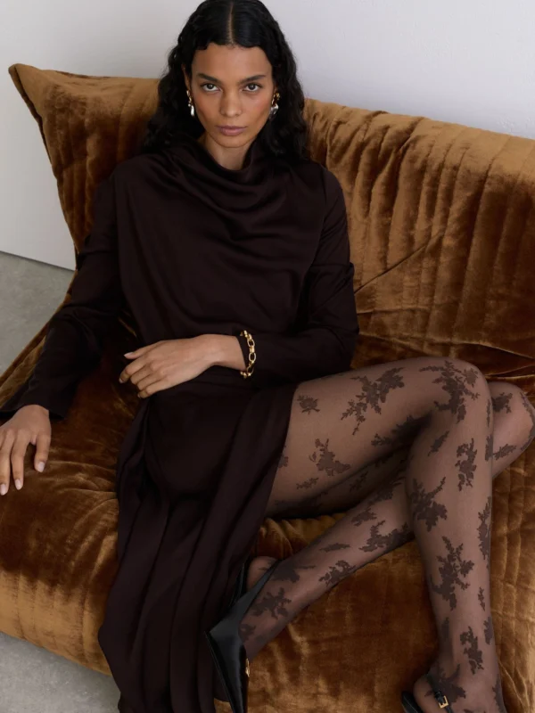 Reiss Brown Floral Patterned Sheer Tights
