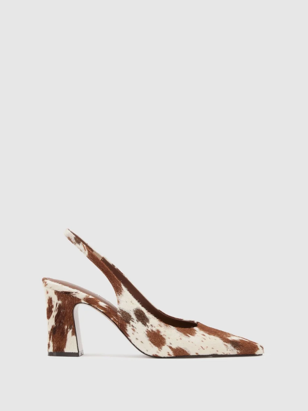 Reiss Brown Leather Cow-print Slingback Court Shoes