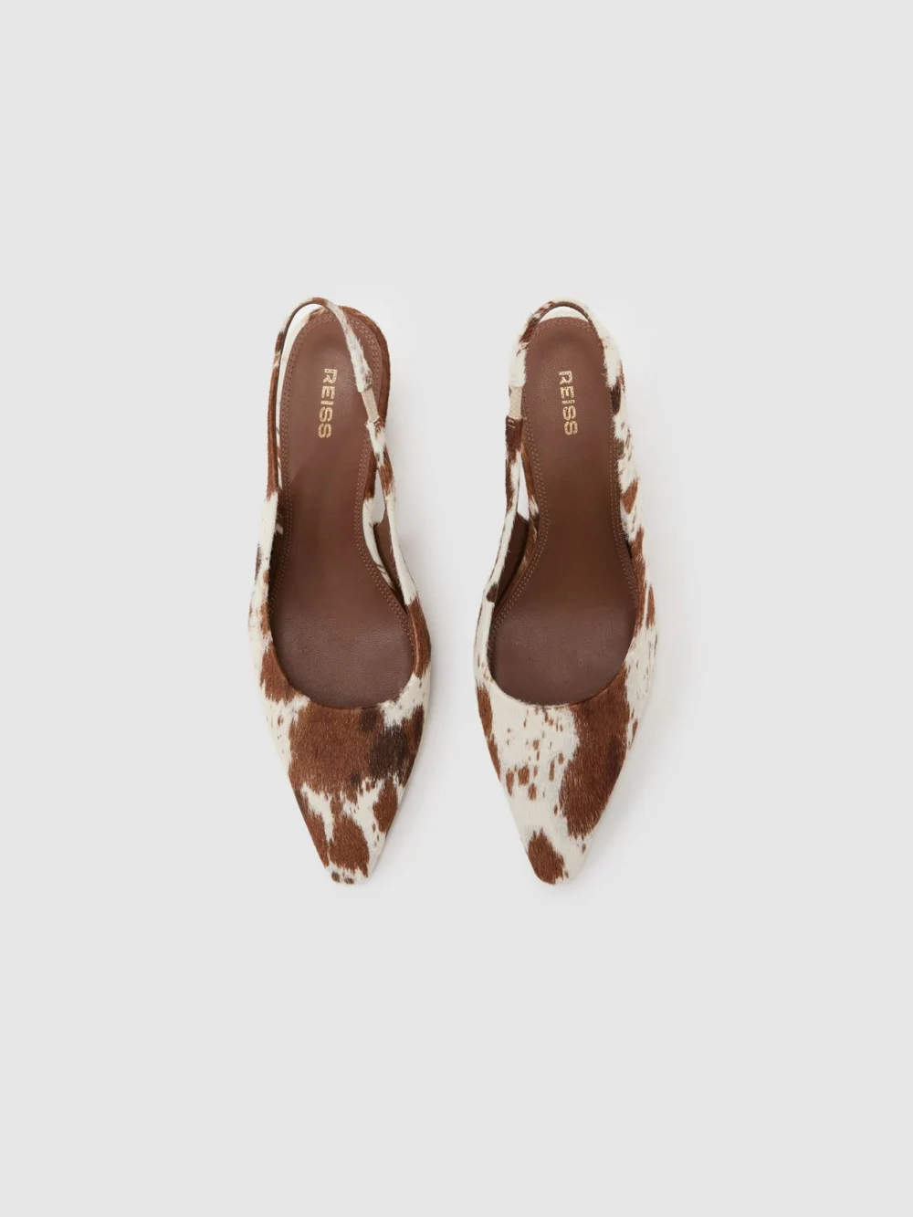 Reiss Brown Leather Cow-print Slingback Court Shoes, view 2