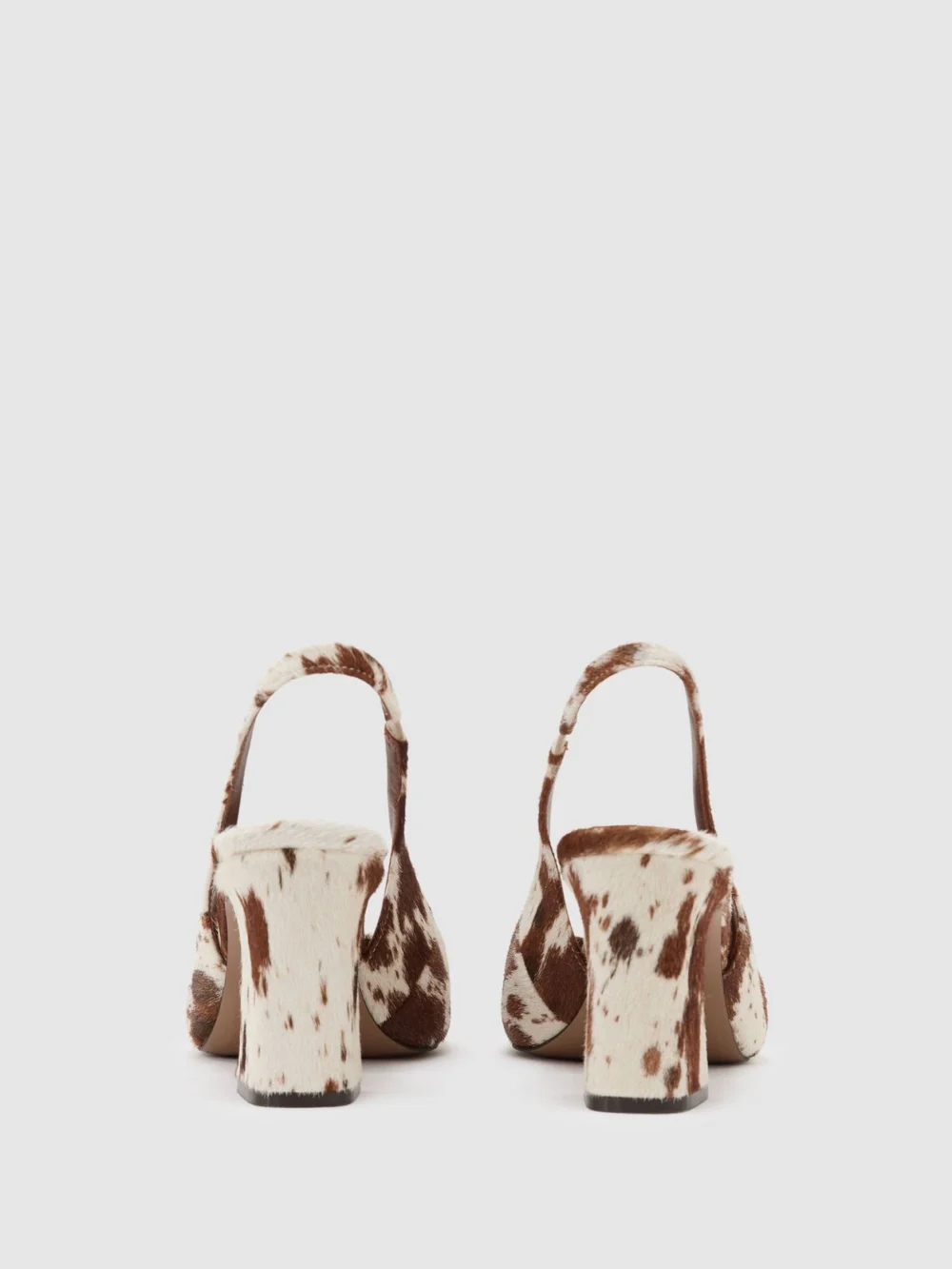 Reiss Brown Leather Cow-print Slingback Court Shoes, view 3