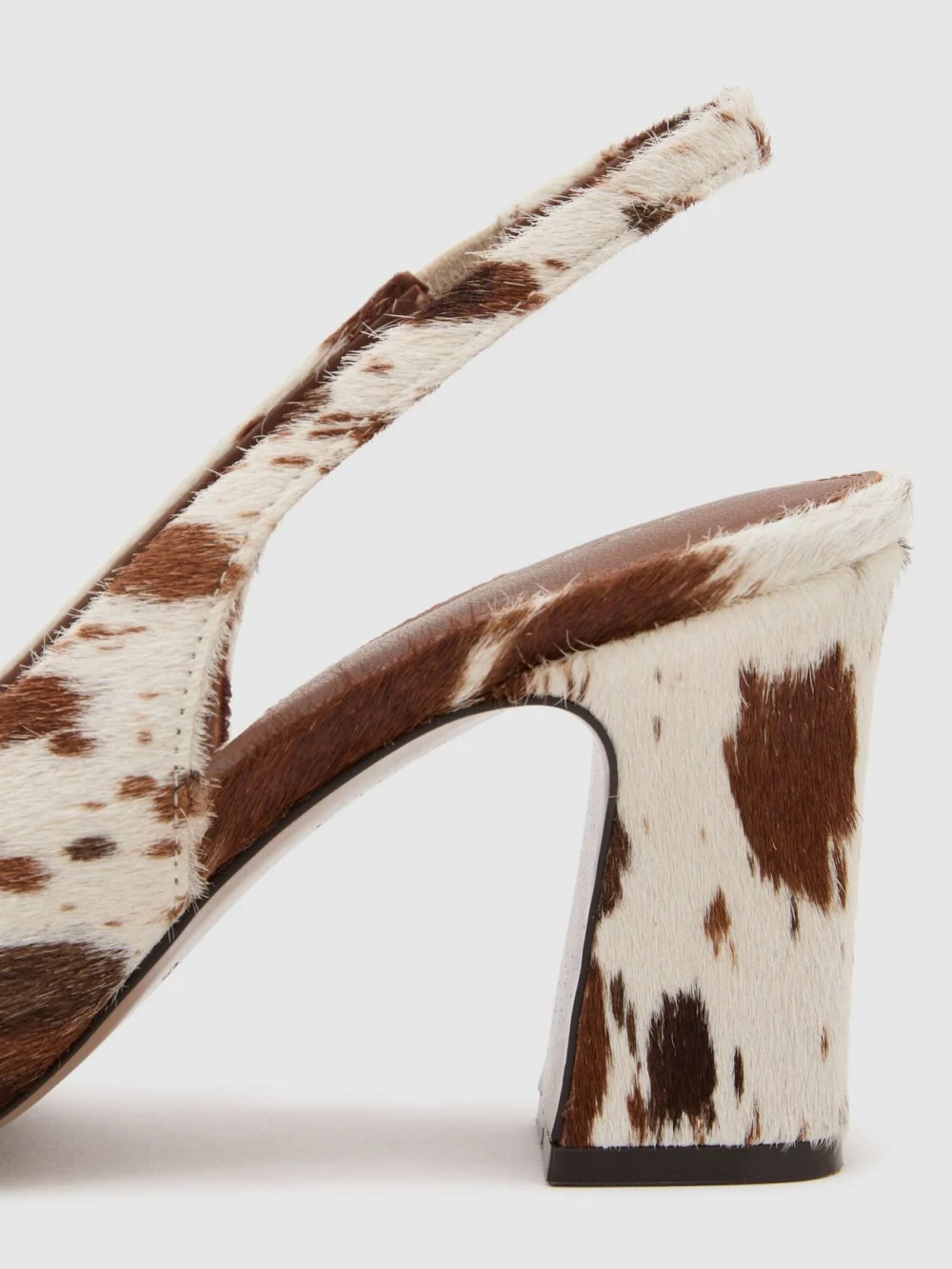 Reiss Brown Leather Cow-print Slingback Court Shoes, view 4