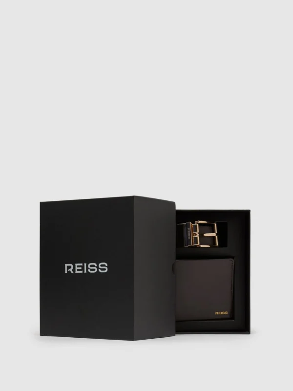 Reiss Brown Leather Wallet and Belt Gift Set,
