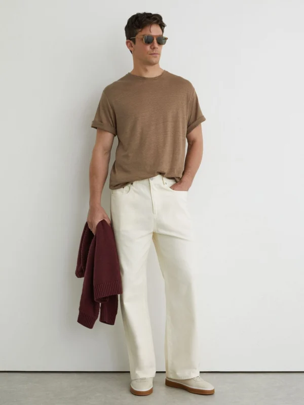 Reiss Brown Linen Relaxed-fit Crew-neck T-shirt