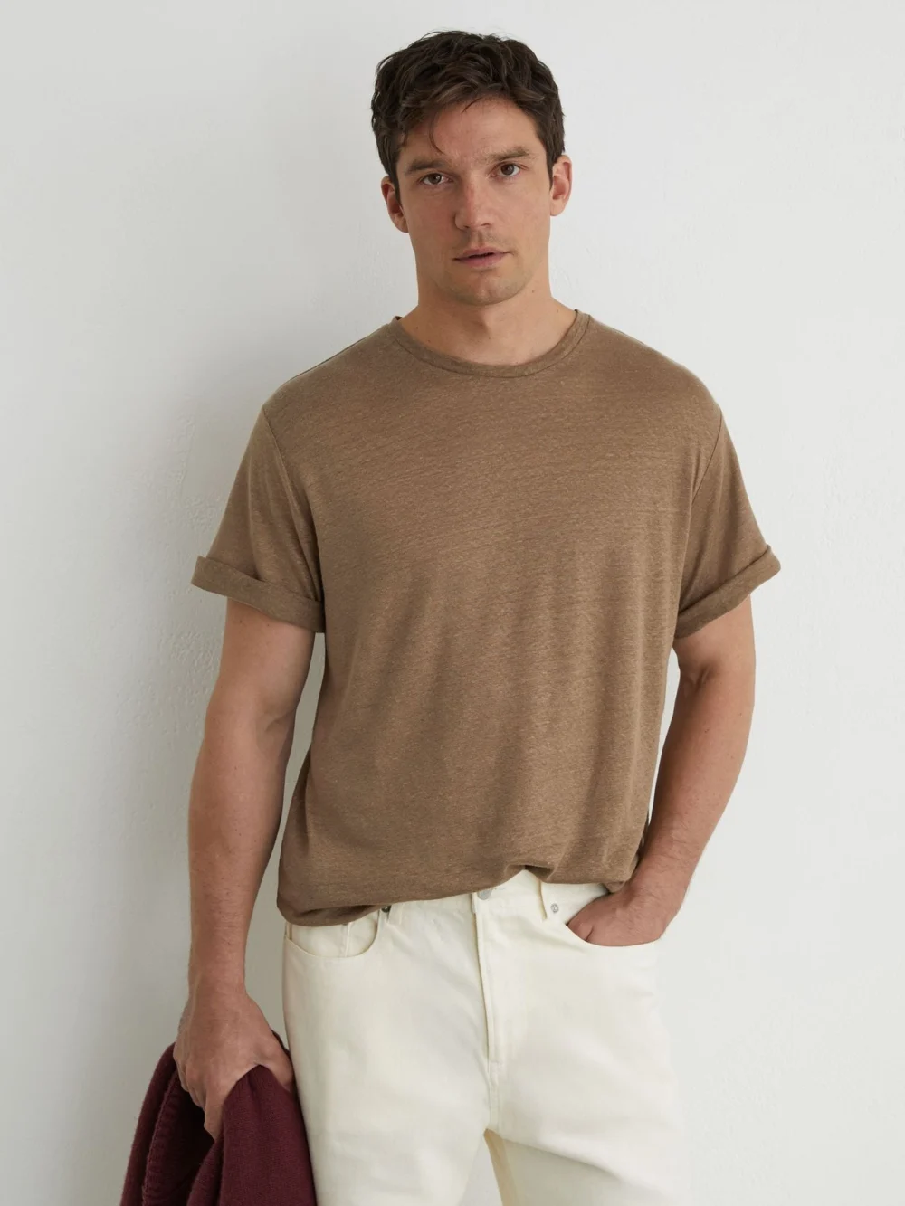 Reiss Brown Linen Relaxed-fit Crew-neck T-shirt, view 4