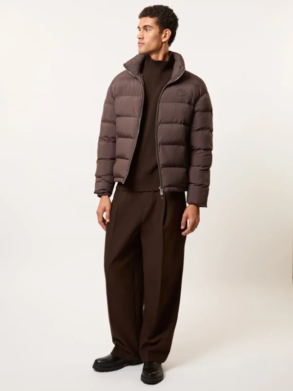 Reiss Brown Monogram Quilted Relaxed Puffer Jacket