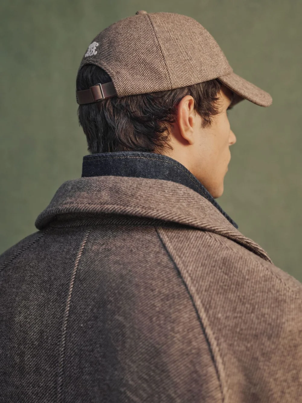 Reiss Brown Monogram Wool-blend Herringbone Baseball Cap,