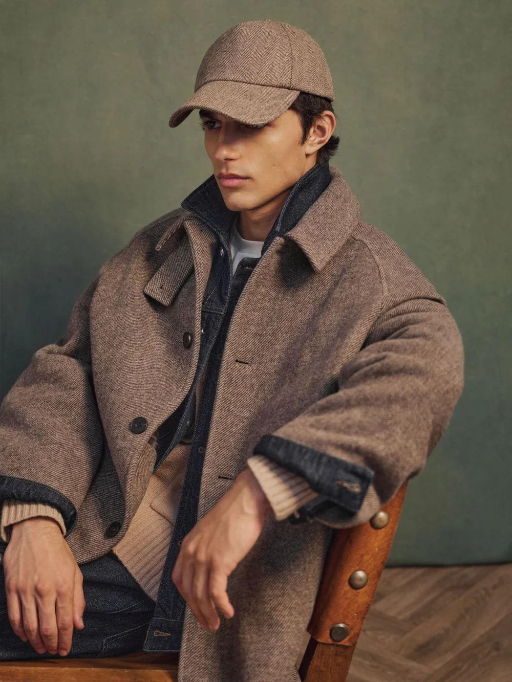Reiss Brown Monogram Wool-blend Herringbone Baseball Cap,, view 4