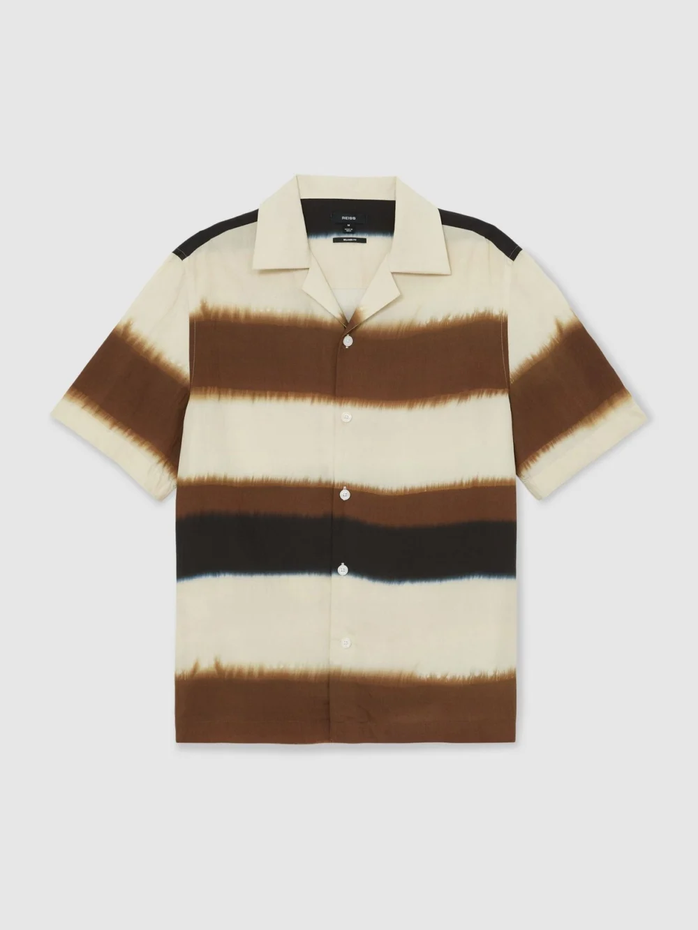 Reiss Brown Multi Block-stripe Cuban-collar Shirt, view 2