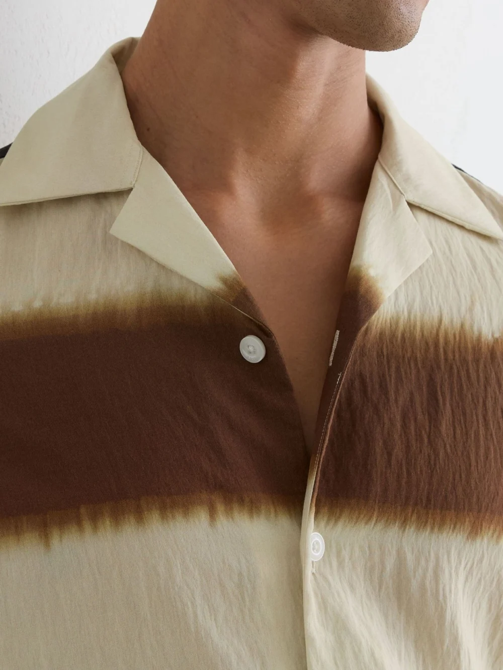 Reiss Brown Multi Block-stripe Cuban-collar Shirt, view 3