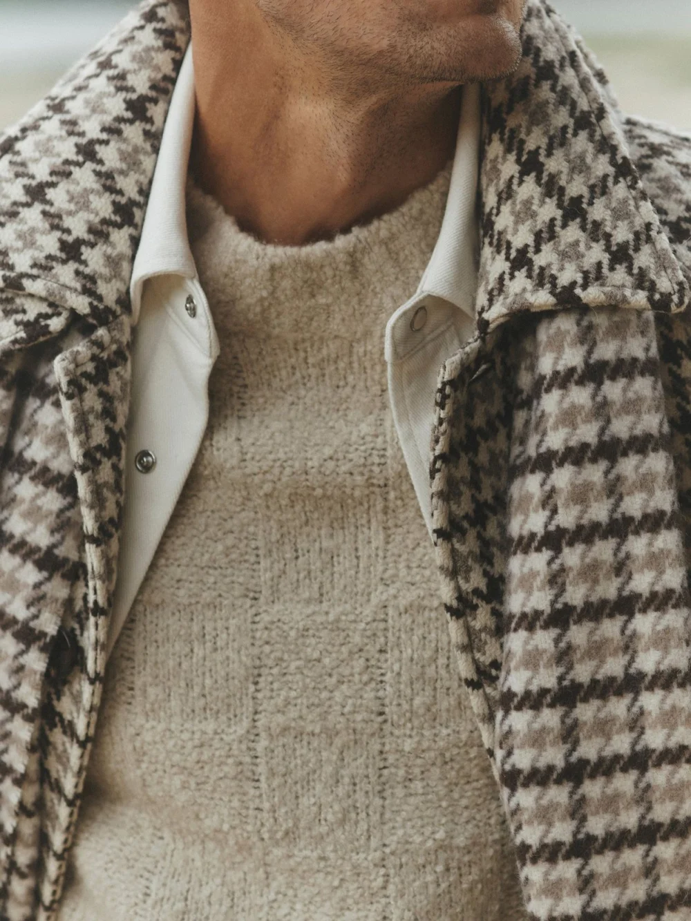 Reiss Brown Multi Wool Houndstooth-check Belted Overcoat, view 3