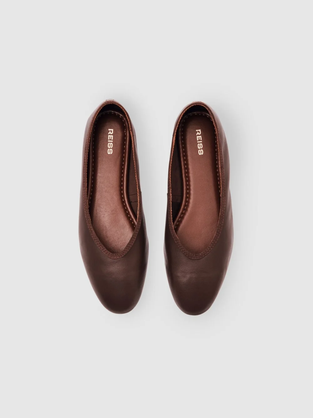 Reiss Brown Nappa Leather Ballet Flats, view 3