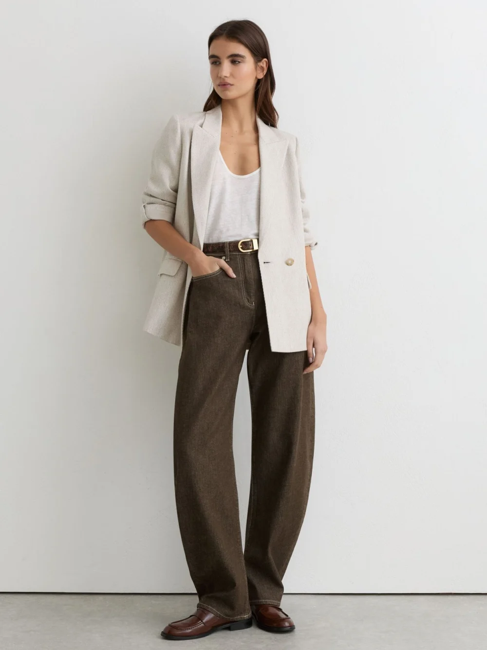 Reiss Brown Petite Barrel-leg Jeans