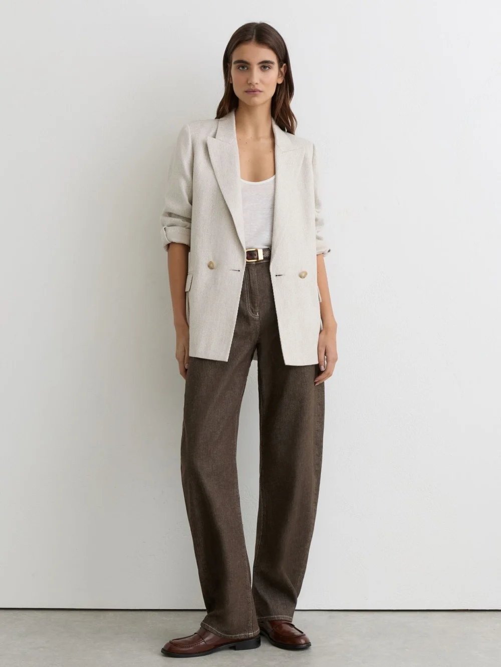 Reiss Brown Petite Barrel-leg Jeans, view 5