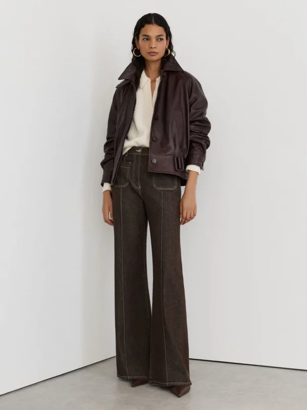 Reiss Brown Petite Patch-pocket Flared Jeans