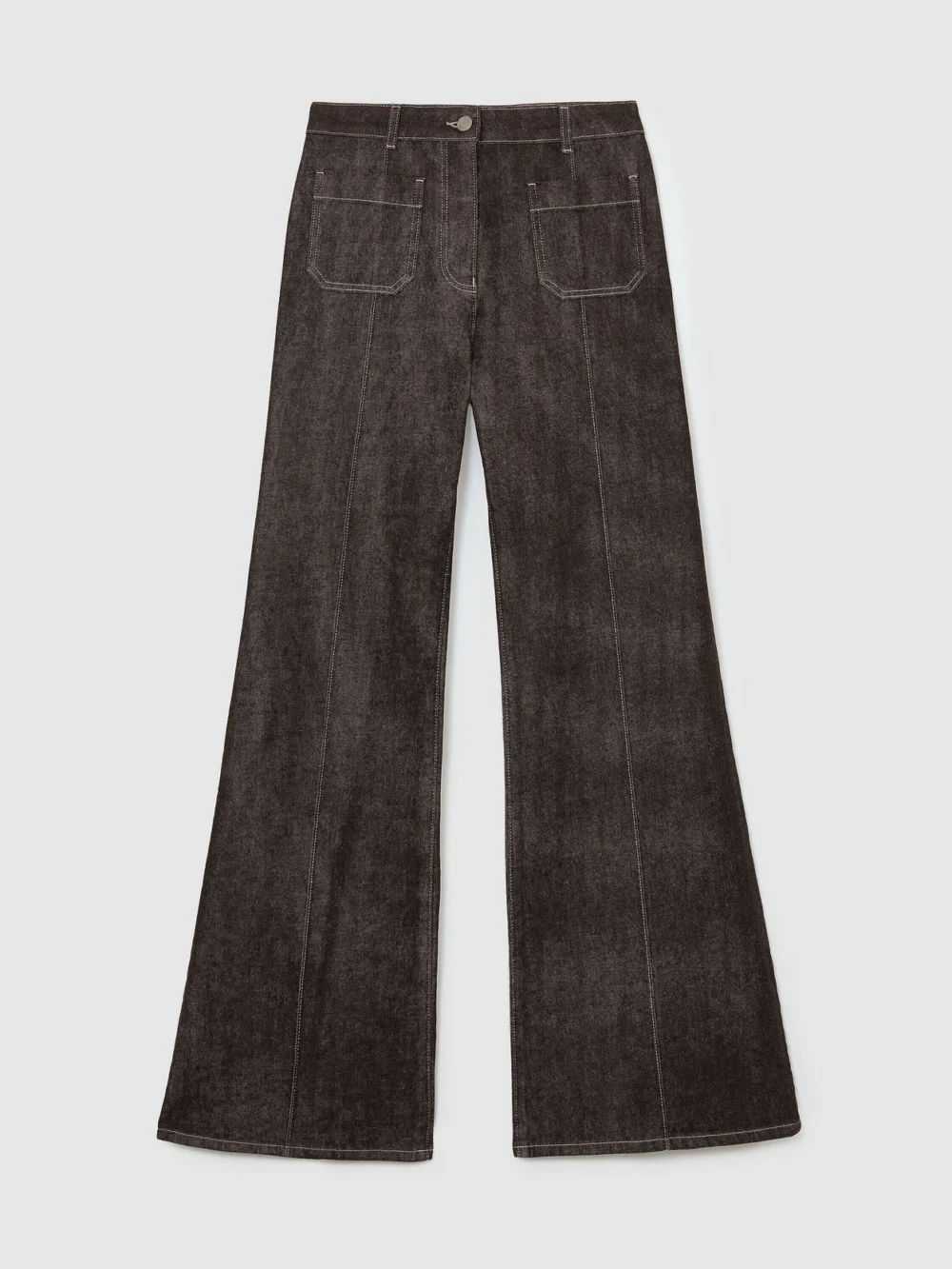 Reiss Brown Petite Patch-pocket Flared Jeans, view 2