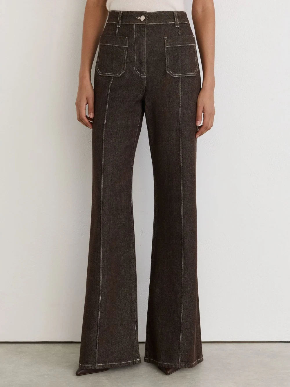 Reiss Brown Petite Patch-pocket Flared Jeans, view 3