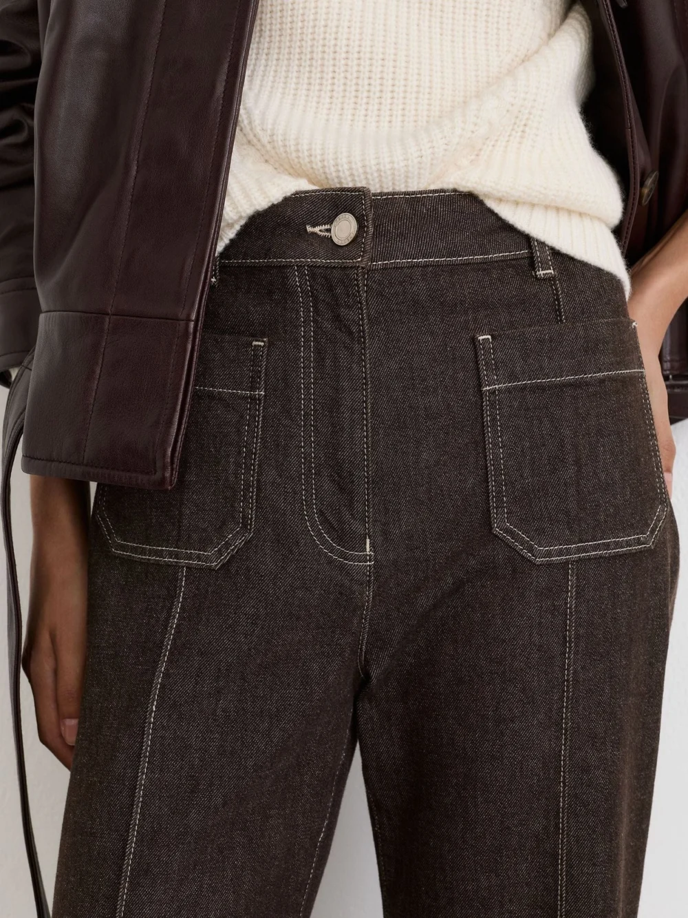 Reiss Brown Petite Patch-pocket Flared Jeans, view 4