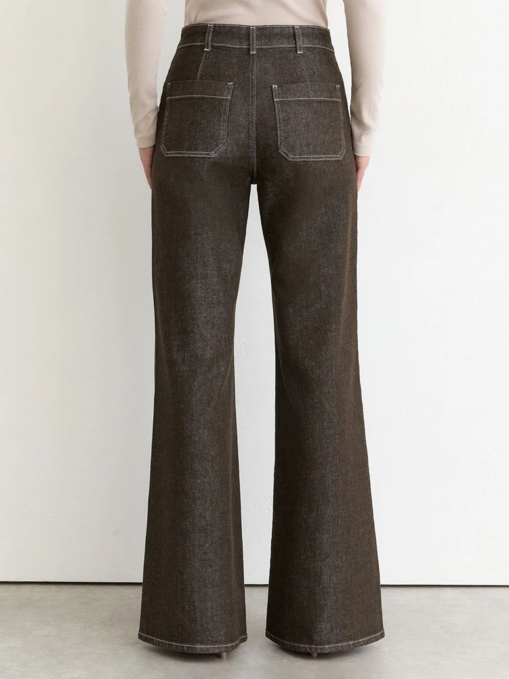 Reiss Brown Petite Patch-pocket Flared Jeans, view 6