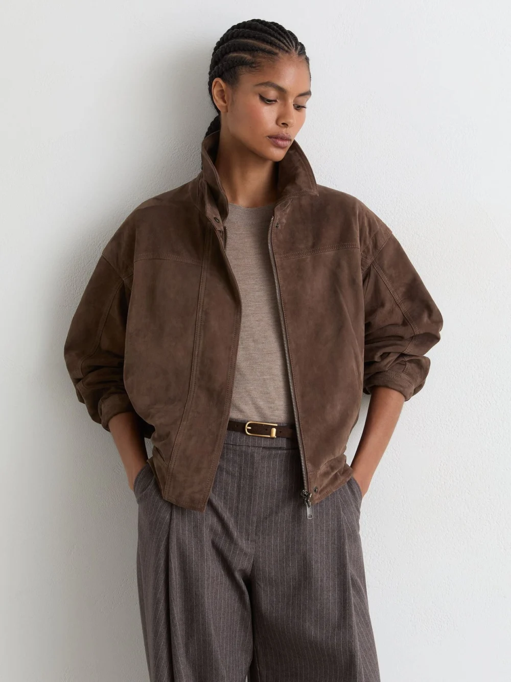 Reiss Brown Petite Suede Relaxed-fit Jacket, view 3