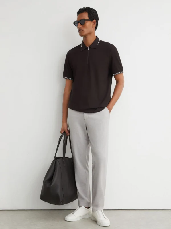 Reiss Brown R-flex Half-zip Polo Shirt
