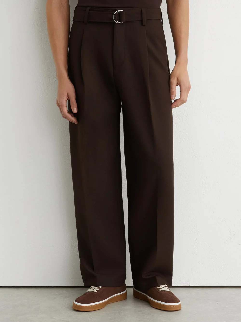 Reiss Brown Relaxed-fit Belted Trousers, view 3