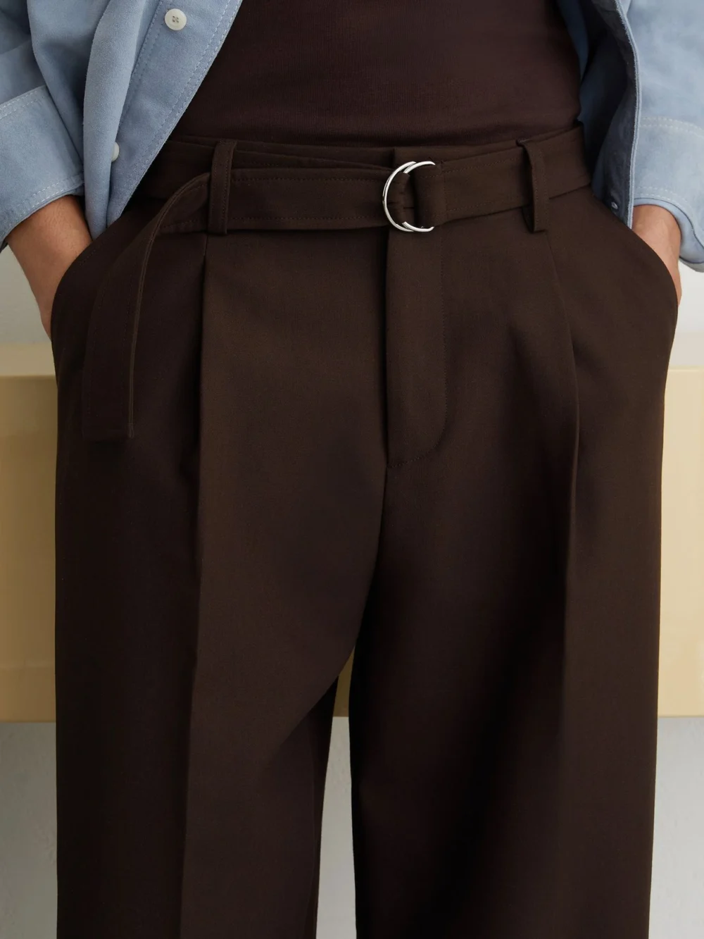 Reiss Brown Relaxed-fit Belted Trousers, view 4