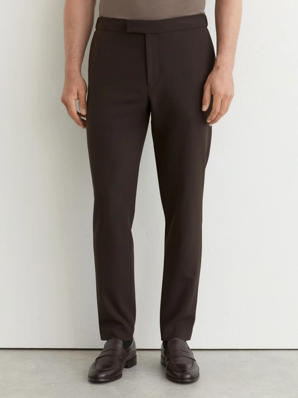 Reiss Brown Slim Fit Stretch Drawstring Trousers, view 3
