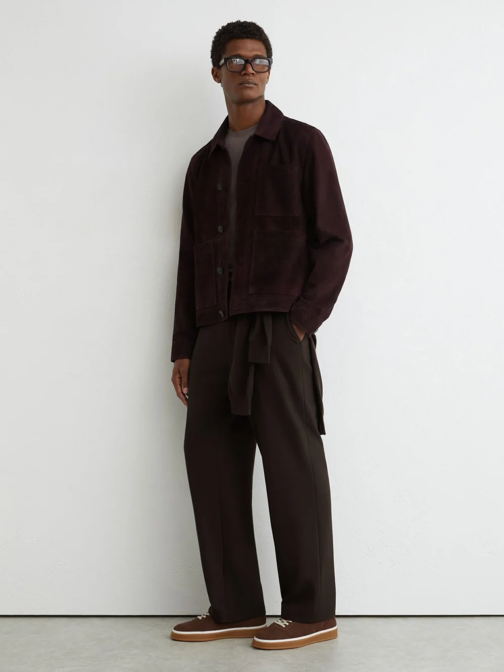 Reiss Brown Slim Fit Stretch Drawstring Trousers, view 5