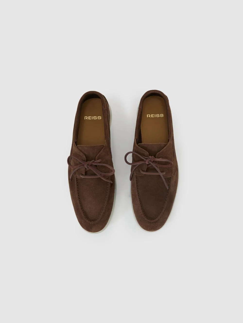 Reiss Brown Suede Lace-up Boat Shoes, view 2