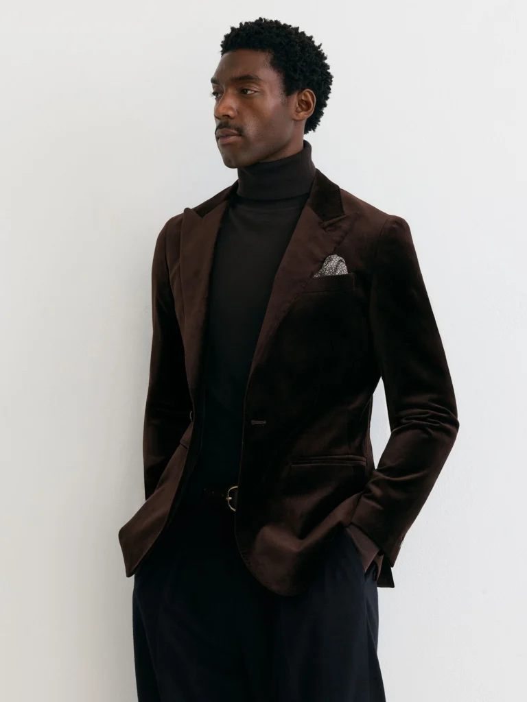 Reiss Brown Tailored Fit Velvet Single-breasted Blazer