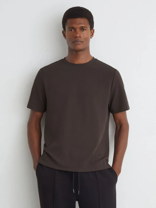 Reiss Brown Textured Modern-fit Crew-neck T-shirt