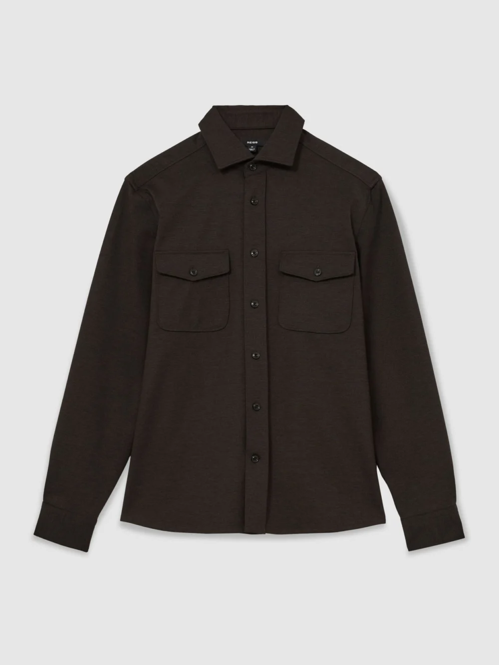 Reiss Brown Twin-pocket Button-through Overshirt, view 2