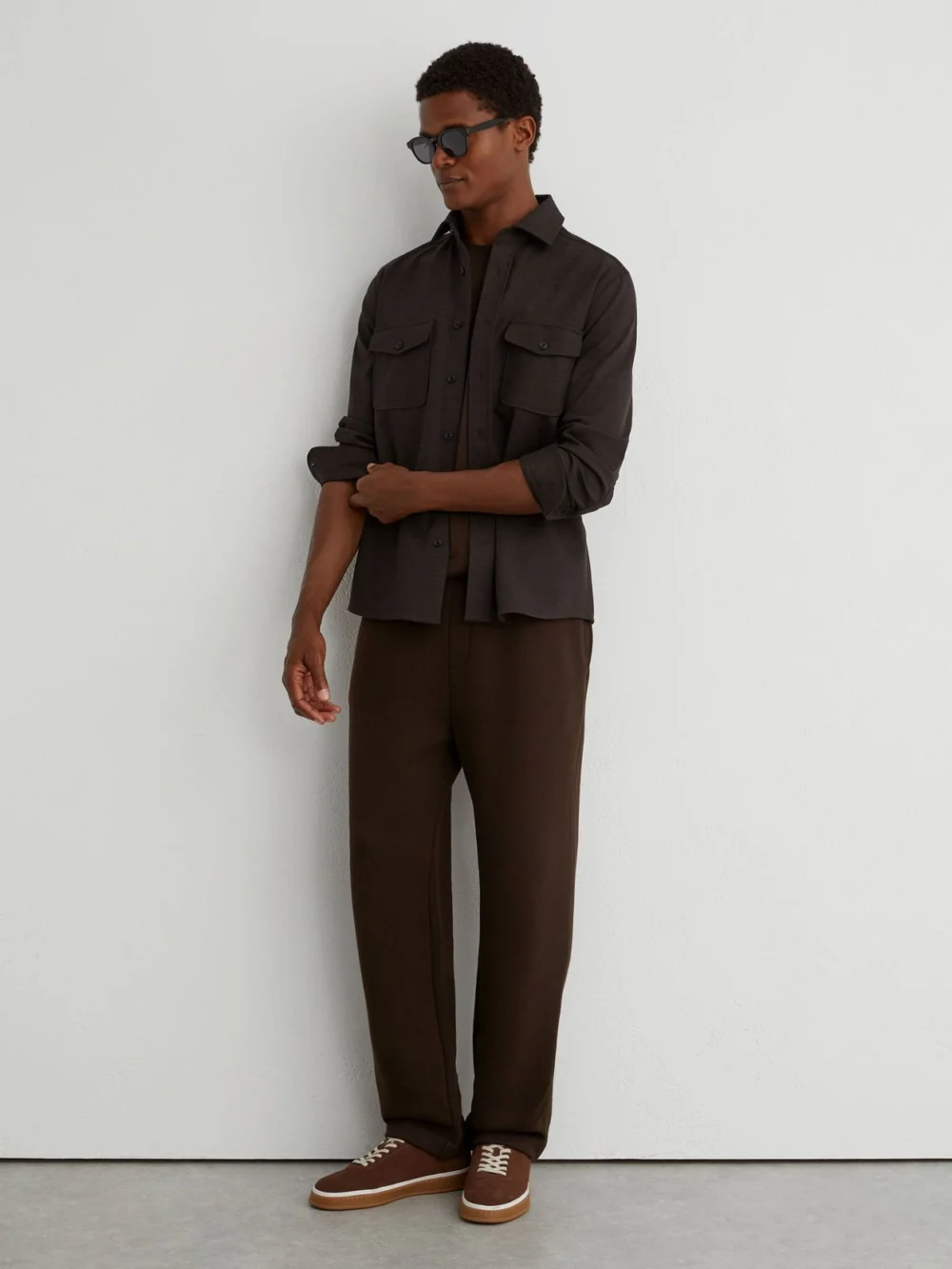 Reiss Brown Twin-pocket Button-through Overshirt, view 4