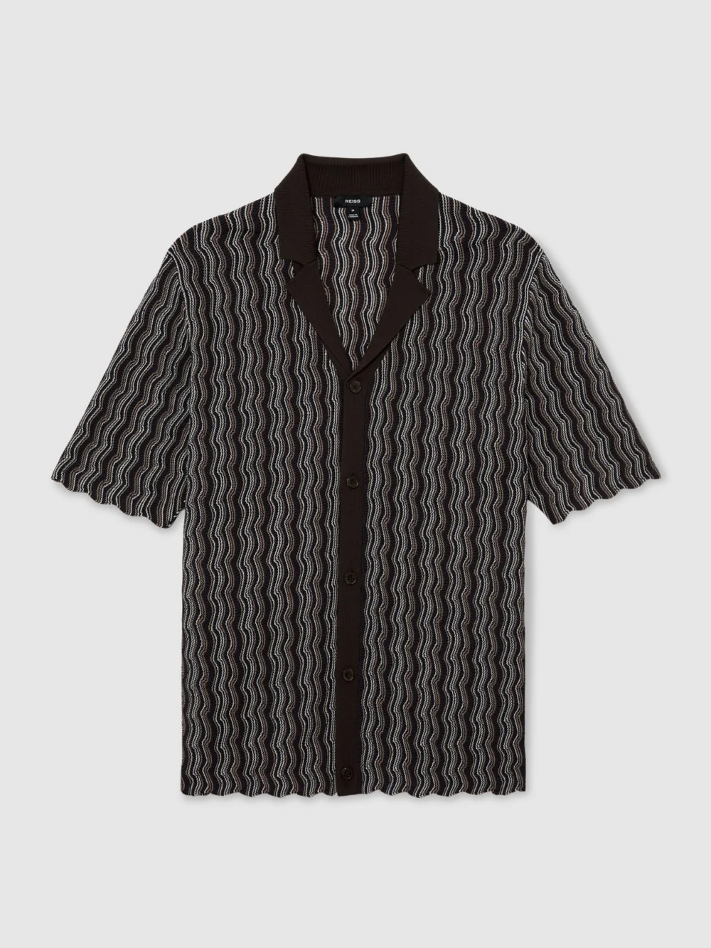 Reiss Brown Wavy-stripe Cuban-collar Knit Shirt, view 2