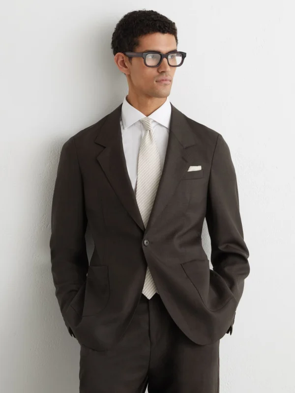 Reiss Brown Wool Single-breasted Classic-fit Suit Jacket