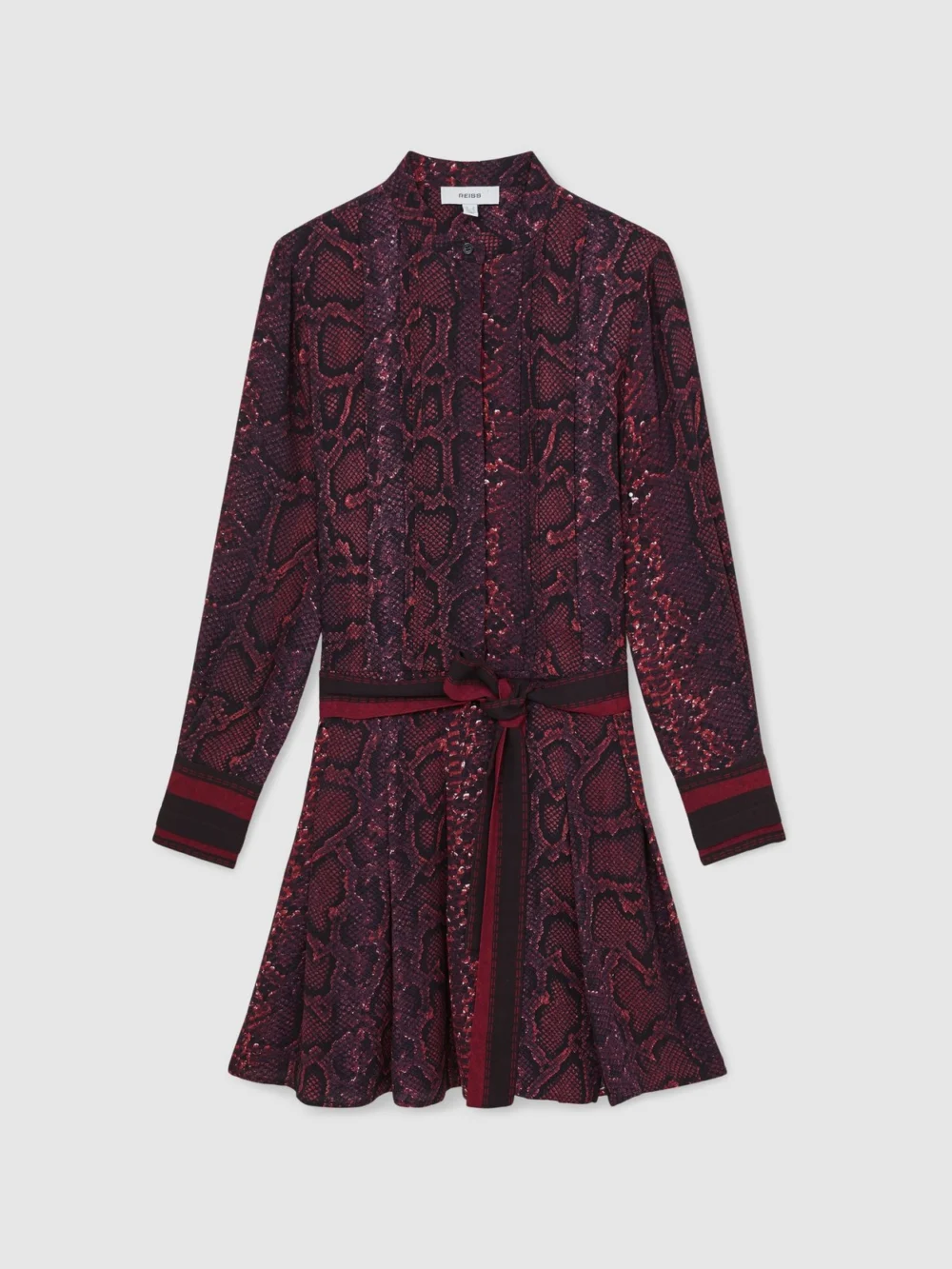 Reiss Burgundy & Black Snake Print Belted Mini Dress, view 2