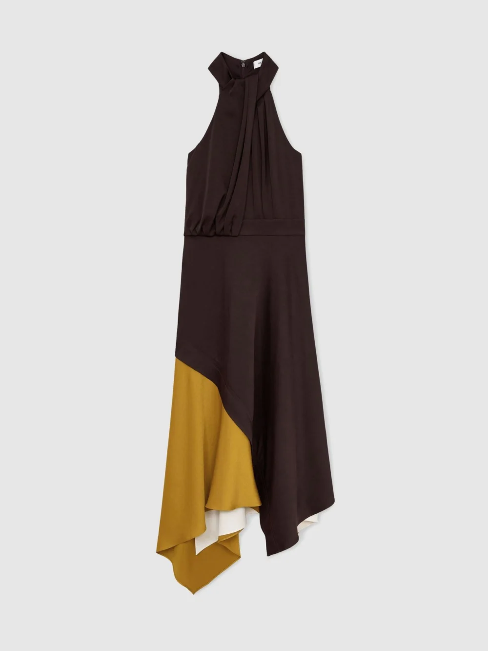 Reiss Burgundy & Green Colour-block Layered Midi Dress, view 2