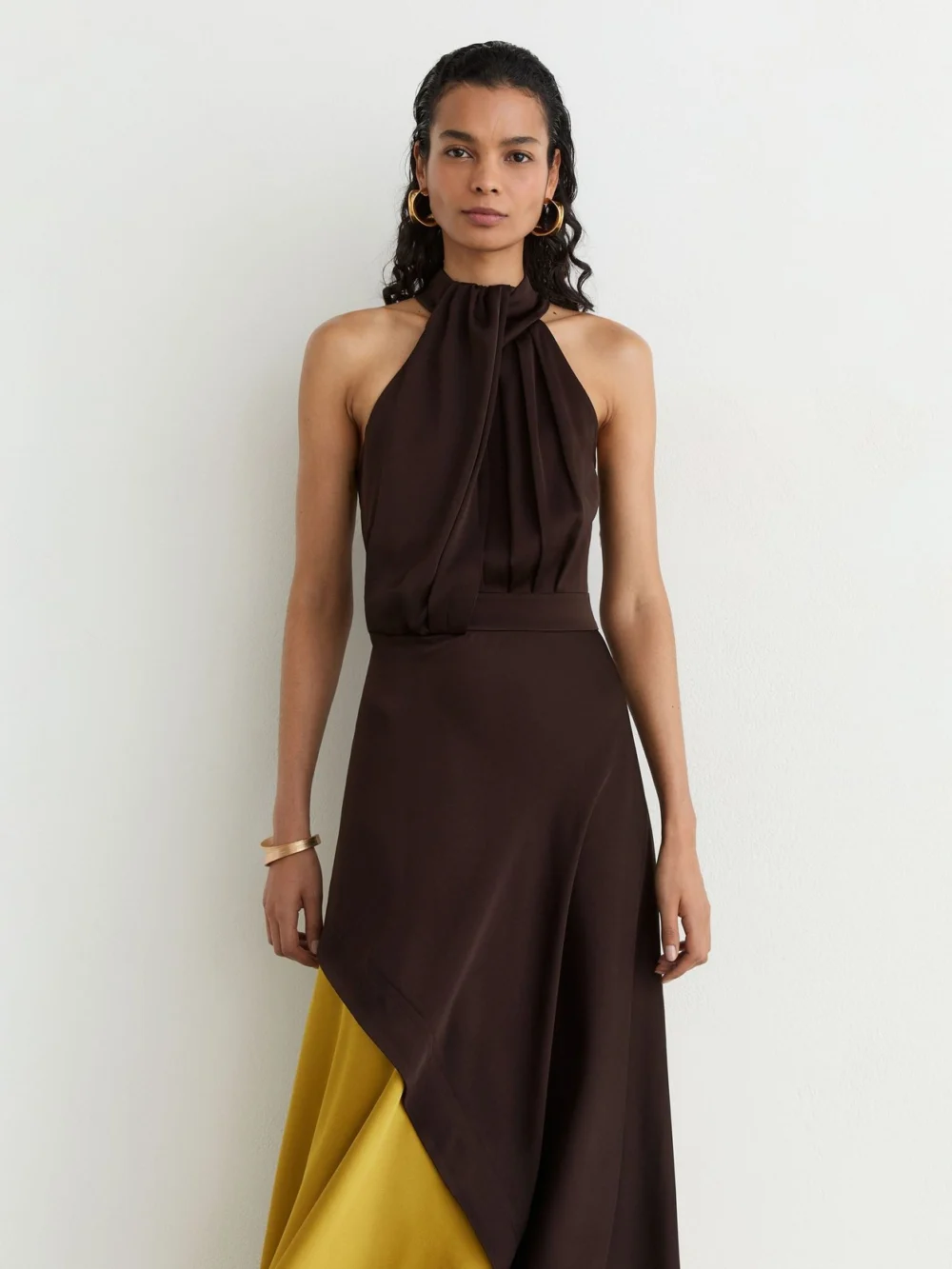 Reiss Burgundy & Green Colour-block Layered Midi Dress, view 4