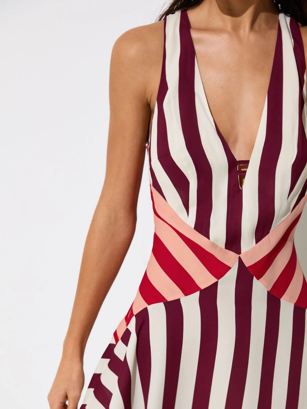 Reiss Burgundy & Off White Stripe-print Sleeveless Mini Dress, view 4