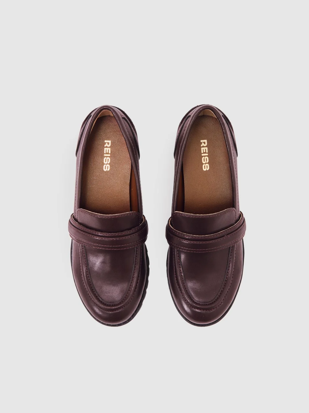 Reiss Burgundy Chunky Lug-sole Loafers, view 3