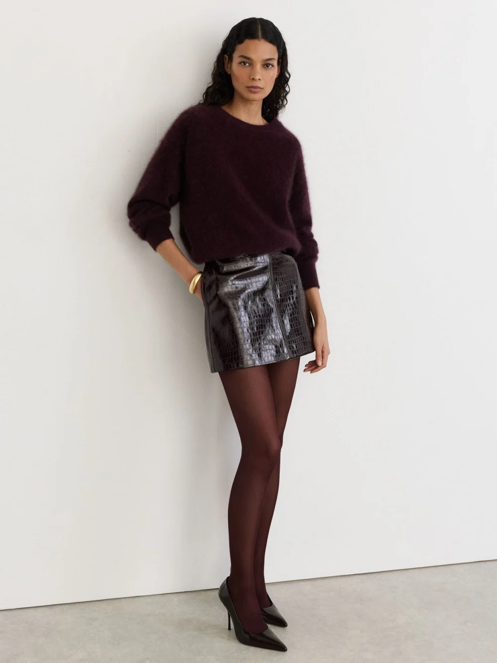 Reiss Burgundy Coloured 40 Denier Tights, view 3