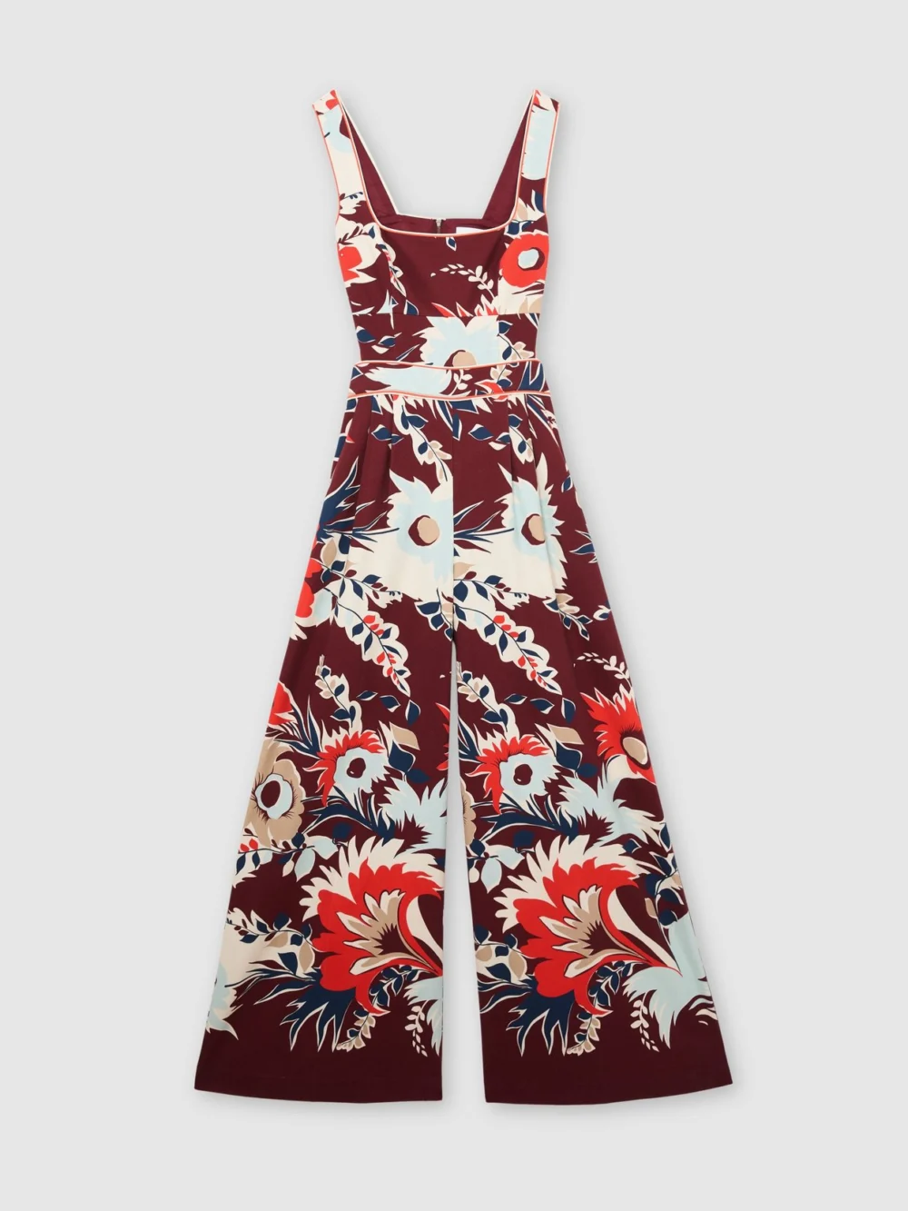 Reiss Burgundy Cotton Wide-leg Printed Jumpsuit, view 2