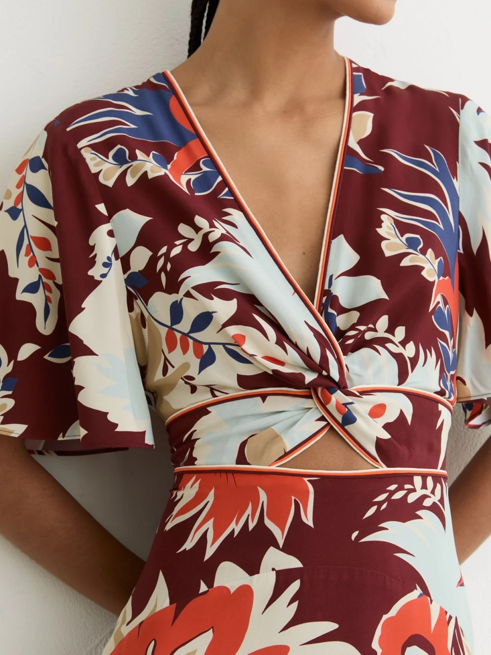 Reiss Burgundy Floral-print Cut-out Midi Dress, view 4