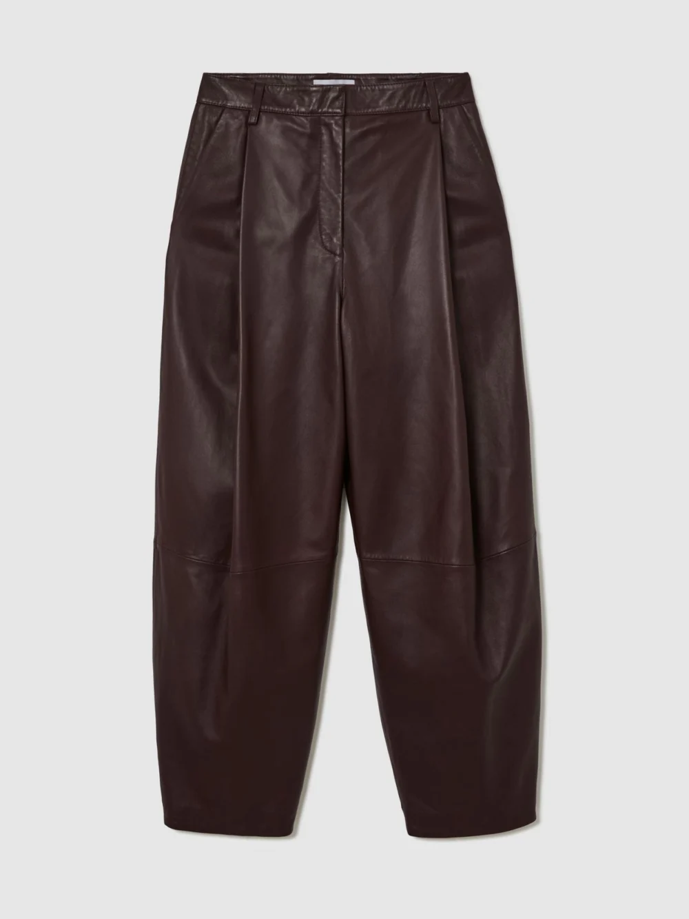 Reiss Burgundy Leather Barrel-leg Pleated Trousers, view 6