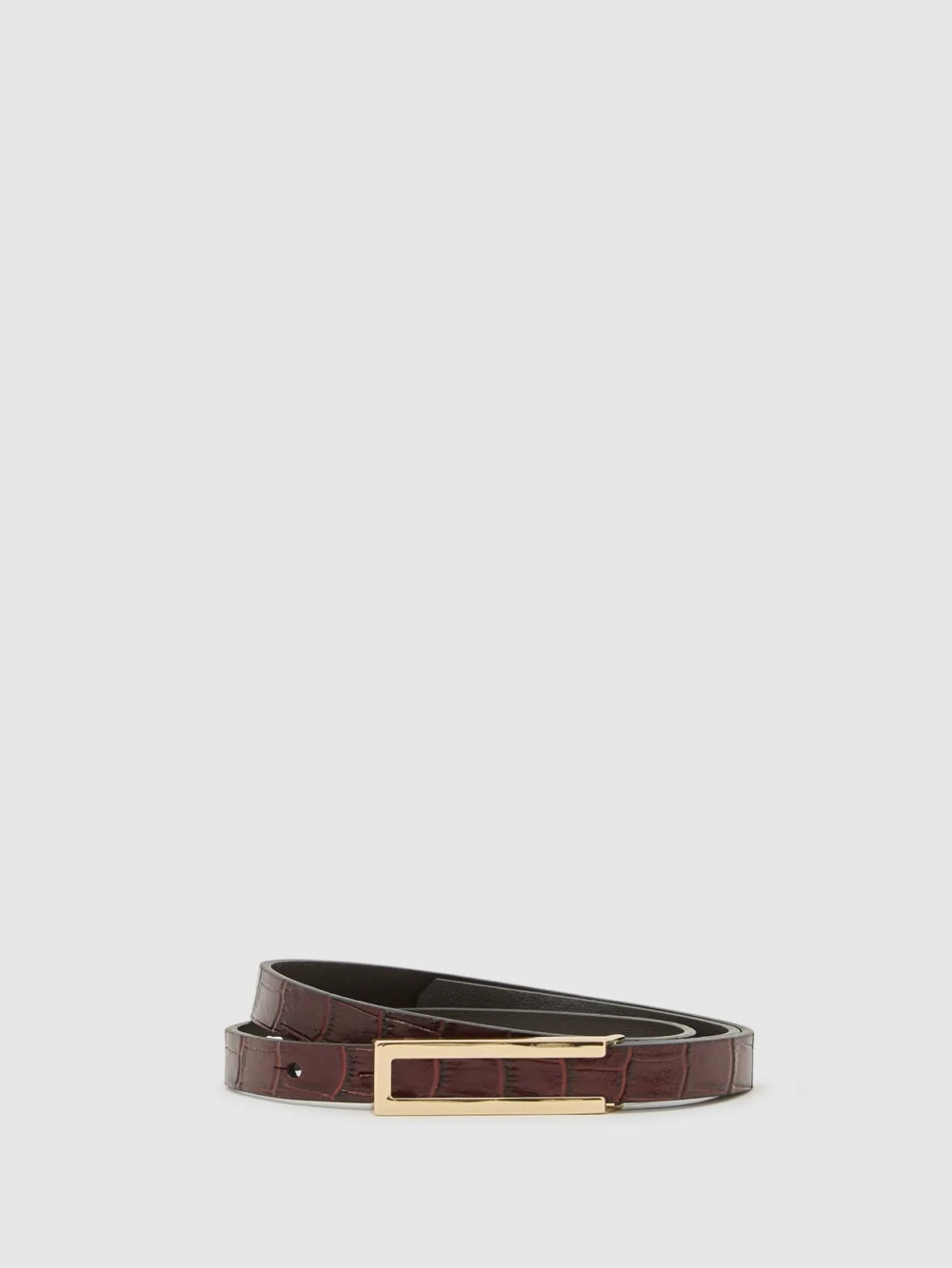 Reiss Burgundy Leather Crocodile-effect Belt, view 2