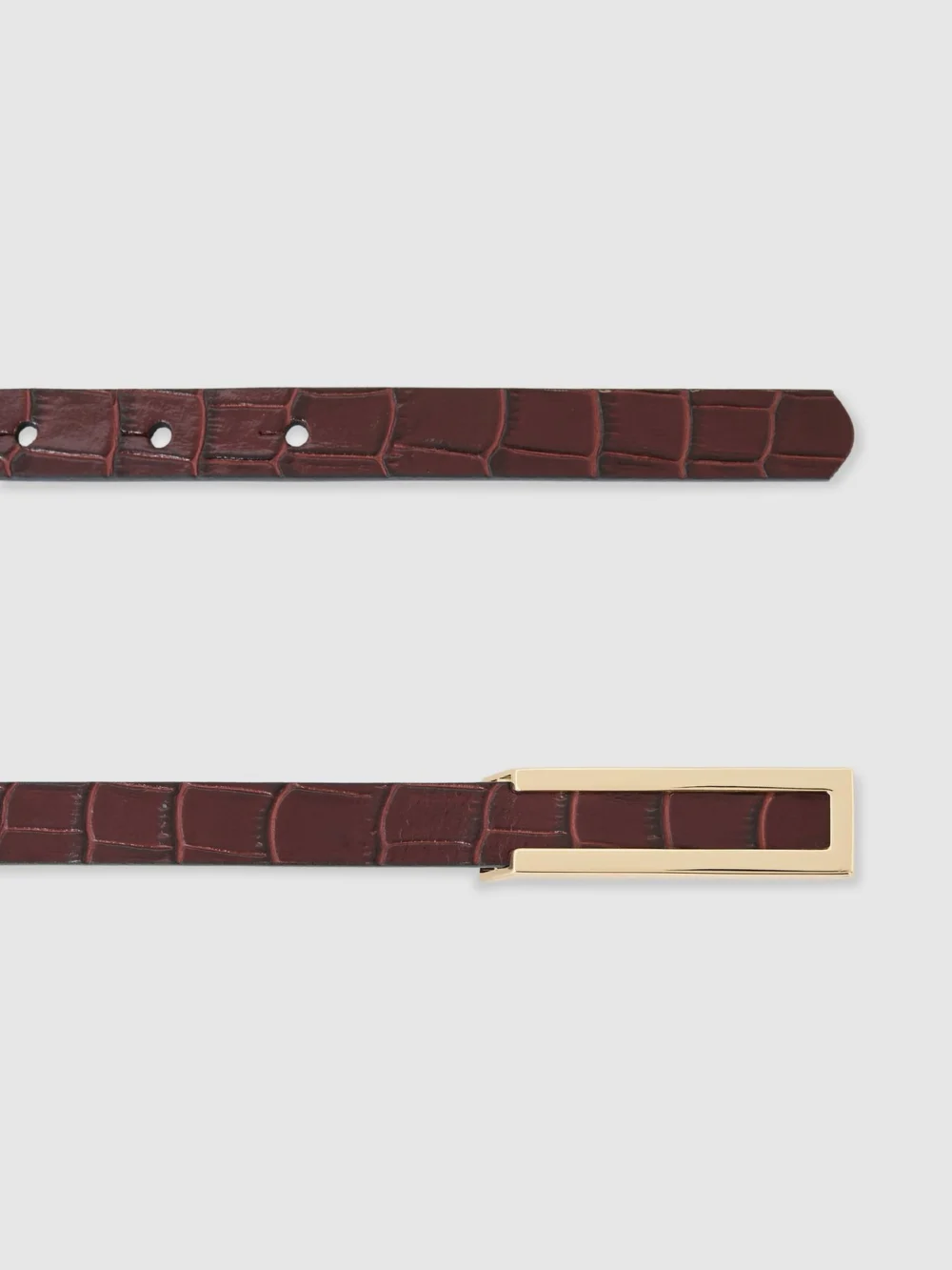 Reiss Burgundy Leather Crocodile-effect Belt, view 3