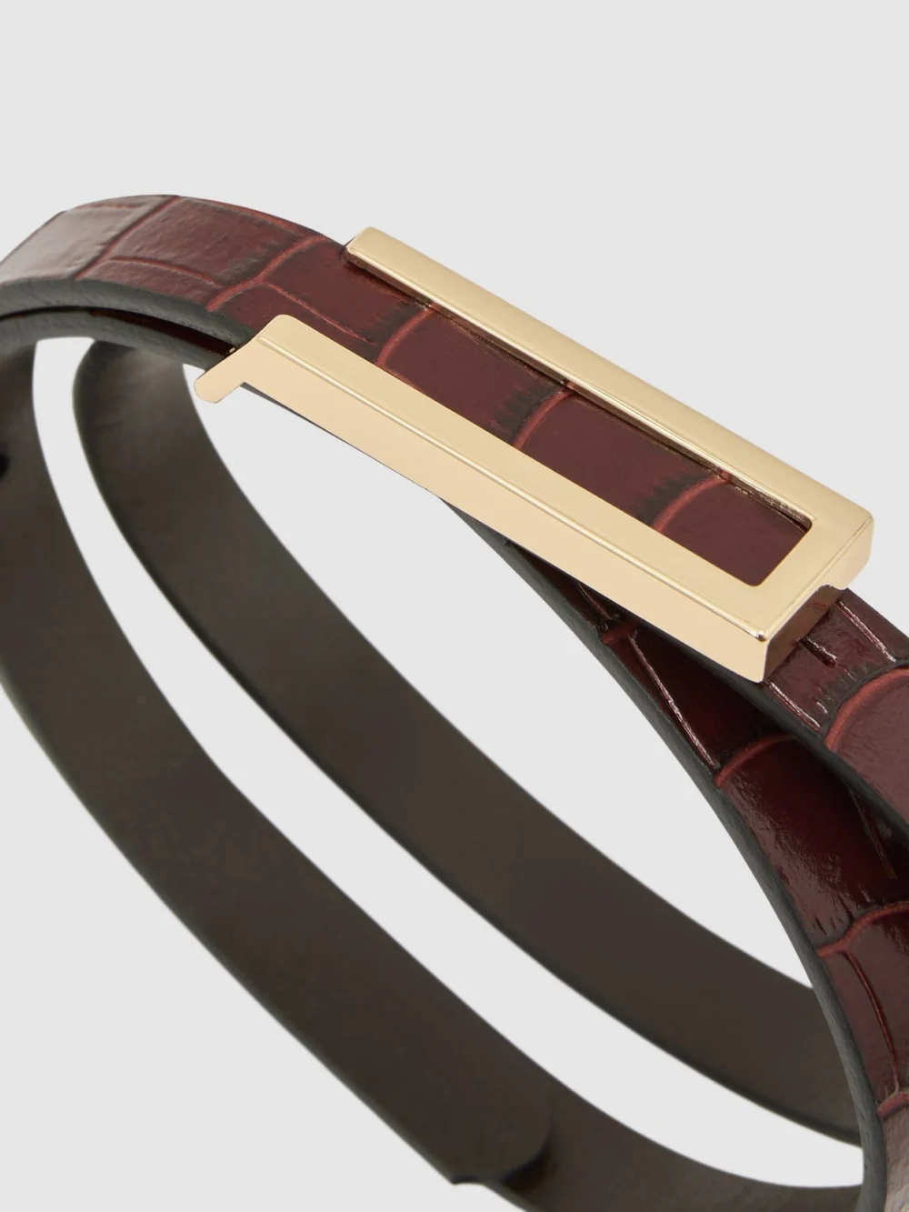 Reiss Burgundy Leather Crocodile-effect Belt, view 4