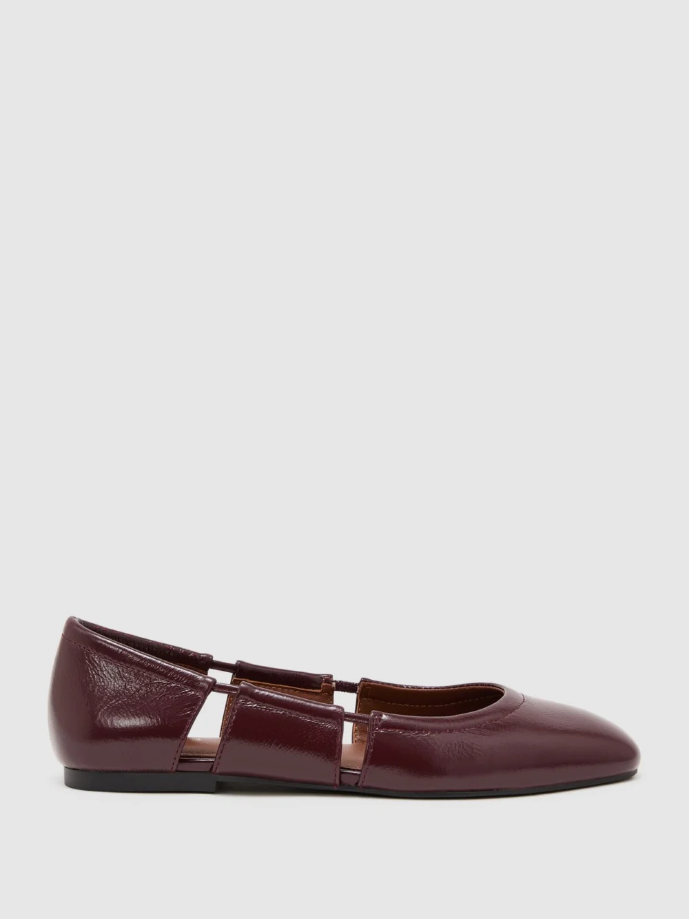 Reiss Burgundy Leather Cut-out Ballet Flats, view 2