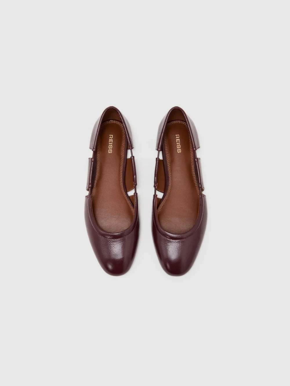 Reiss Burgundy Leather Cut-out Ballet Flats, view 3
